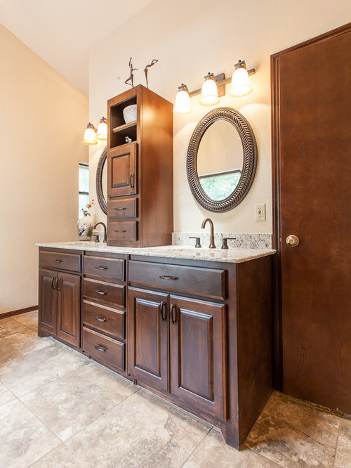 Rustic Undermount Sink Dark Wood Finish Granite Counter