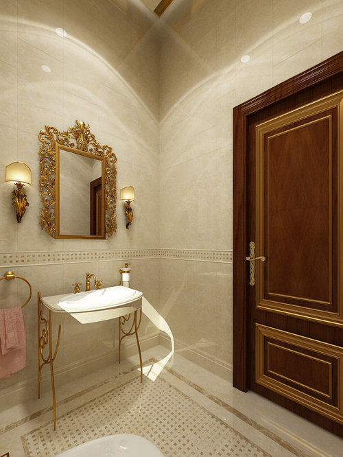 Victorian Powder Room Design Ideas, Remodels & Photos with Marble