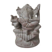 Mogul Interior - Consigned Musical Ganesha Statue Playing Flute Stone Sculpture - Decorative Objects And Figurines
