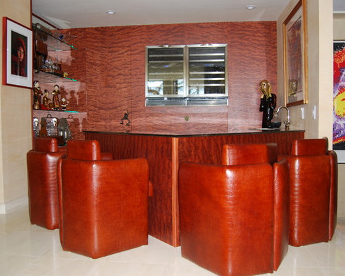 Eclectic Home Bar Miami Inspiration for a mid-sized eclectic seated home bar remodel in Miami with a drop