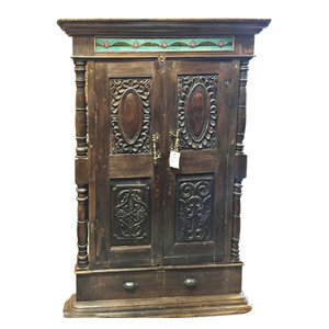 Mogul Interior.com - Consigned Window Terrace India Furniture Rare Rustic Antique Jharokha - Rich with history and detail these set of beautiful indian hand carved window terrace with double door opening will accent beautifully to any room.