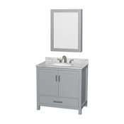 Single Vanity, Undermount Oval Sink, Medicine Cabinet, White Marble Top, 36"