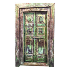 Mogul Interior - Consigned Reclaimed Teak Wood Door & Frame Historic Indian Furniture - Rich with history and detail these set of doors will accent beautifully any room.indian style Indian doors Frame are extremely strong, long lasting and secure.