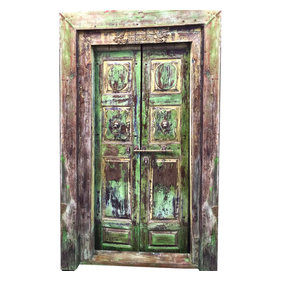 Mogul Interior - Consigned Reclaimed Teak Wood Door & Frame Historic Indian Furniture - Rich with history and detail these set of doors will accent beautifully any room.indian style Indian doors Frame are extremely strong, long lasting and secure.