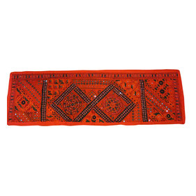 Mogul Interior - Consigned Patchwork Table Runner Red Indian Home Decor Wall Tapestry 60X20 - *Versatile in use such that you can use as a table runner or hang on the wall as a huge wall hanging