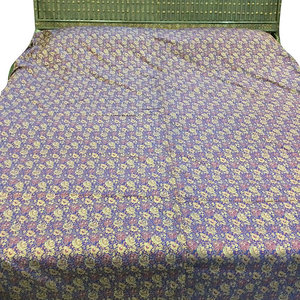 Mogul Interior - Indian Bedspread Brocade Silk Bedding King Bedcover, Blue - 5 Pcs King size Blue Golden India Bedding with zari sari borders. Alternate stripes floral motifs and zari sari borders make into very opulent king throw.