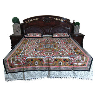 Mogul Interior - Indi Inspired Bedspread Boho Cotton Floral Earthy Bed Cover - Authentic hand block printed, hand loomed cotton bedspreads.Variation and color runs are an inherent part of the hand crafting process.
