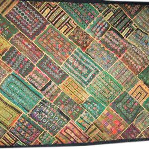 Mogul Interior - Wall Hanging- Indian Home Decorative Olive Green Yellow Kutch Embroidered - Hand made with vivid imagination Kutch tapestry/wall hangings are exotic creations and masterpieces, each absolutely unique in itself.