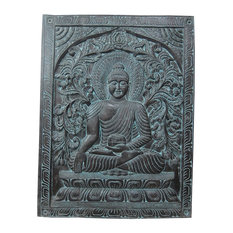Mogul Interior - Consigned Indian Decor- Hand Carved Earth Touching Buddha Door Wall Hanging - Wall Sculptures