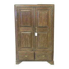 Mogul Interior - Consigned British Colonial Teak Almirah Rustic Old Wood Armoire Cabinet - A true rustic  Armoire from a village just outside of Rajasthan, India.