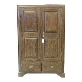 Mogul Interior - Consigned British Colonial Teak Almirah Rustic Old Wood Armoire Cabinet - A true rustic  Armoire from a village just outside of Rajasthan, India.