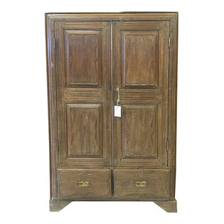 Mogul Interior - Consigned British Colonial Teak Almirah Rustic Old Wood Armoire Cabinet - A true rustic  Armoire from a village just outside of Rajasthan, India.