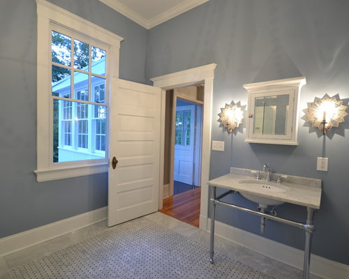 Eclectic Bath Richmond Inspiration for an eclectic bathroom remodel in Richmond with a console sink