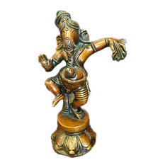 Mogul Interior - Goodluck Ganesh Figurine Brass Statue Dancing Ganesh Hindu Sculpture Yoga Gift - Dancing SriGanesha on Flora base Brass Statue 6 Inch from India.