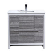 KubeBath Dolce 36" Ash Gray Modern Bathroom Vanity, White Quartz