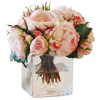 White Real Touch Roses Faux Arrangement & Centerpiece For Home Decor 