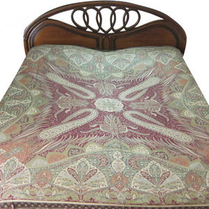 Mogul Interior - Pashmina Bedspreads Indian Bedding Blanket Throw Green Red Paisley Reversible - Gorgeous & intricate KING/QUEEN. Olive Green, red, Black, Blue, Brown Reversible Warm Jamavar Wool Indian Bedding Bedspread Bed cover in exquisite huge swirling Floral Paisley motifs with designer paisley borders Blanket from India.