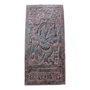 Mogul Interior - Consigned Antique Carving Indian Wall Hanging Ganesha Door Panel 72X36 - Add special nook in your home with Hand Carved Ganesha Wall Panel.