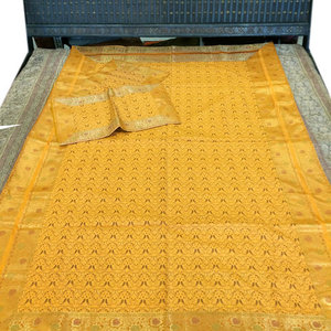 Mogulinterior - Elephant Bedding Indian Sari Coverlet Zari Ensemble, Twin Size - Brocade Silk