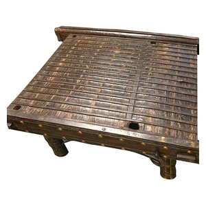 Mogul interior - Consigned Vintage Indian Solid Ox Cart Coffee Table with Brass Iron Accents - Hand Crafted Coffee Table has artistic Iron nails work on two sides giving it a traditional banjara feel!