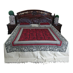 Mogul Interior - Cotton Bed Covers Queen Sz Pillowcases Set Indian Bedspreads - Authentic hand block printed, hand loomed cotton bedspreads.Variation and color runs are an inherent part of the hand crafting process.