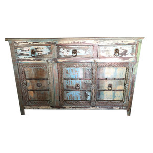 Mogulinterior - Consigned Blue Sideboards Drawer Chest Dresser Storage Cabinet - The eclectic sideboard comes from India and is a 20th century vintage piece