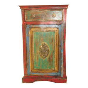 Mogul Interior - Antique Finish jaipur End Table Nightstand hand caved Side Cabinet - The newer side cabinet comes from India and is a reproduction vintage pieces.