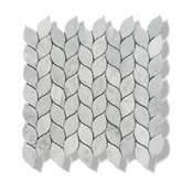 12"x12" Carrara Marble Leaves Polished Mosaic Tiles, Design 46
