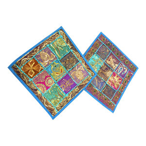2 Dodger Blue Cushion Cover - Decorate your interior textures and patterns to a room with our beautifully handmade beaded embroidered patchwork pillow cushion covers.