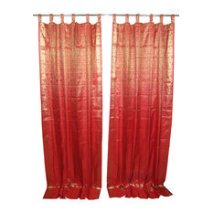 Mogul Interior - 2 India Silk Sari Curtains Red Golden Brocade Saree Indian Drapes Window Panels - Brocade Silk blend curtains actually gives a great impact to get the luxurious look of a room design.