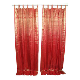 Mogul Interior - 2 India Silk Sari Curtains Red Golden Brocade Saree Indian Drapes Window Panels - Brocade Silk blend curtains actually gives a great impact to get the luxurious look of a room design.