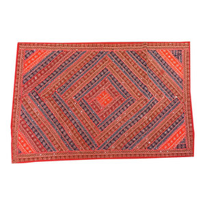 Mogulinterior - Indian Decorative Red Patchwork Tapestry Wall Hanging - This beautiful and intricately embroidered tapestry in rich captivating colors and an assortment of beads and sequins is a intense piece or workmanship.Hand embroidered patches with floral, paisley and Indian motifs in a gorgeous array of design, add to the allure of our beautiful sari wall hanging.