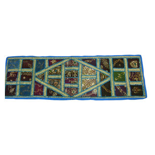 Mogul interior - Consigned Table Runner Blue Beaded Embroidered Wall Hanging India - Add bohemian ethnic style and character to your interiors with gorgeous handcrafted Indian wall hanging.