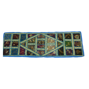 Mogul interior - Consigned Table Runner Blue Beaded Embroidered Wall Hanging India - Add bohemian ethnic style and character to your interiors with gorgeous handcrafted Indian wall hanging.