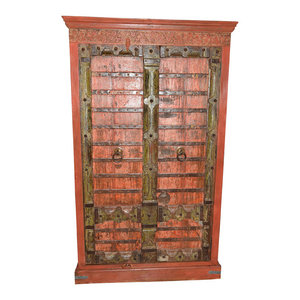 Mogul Interior - Consigned Hand-Carved Wood Heritage Doors  With Brass Accents - Armoires And Wardrobes
