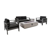 GDF Studio 5-Piece Coral Bay Outdoor Loveseat Chat Set With Fire Table, White