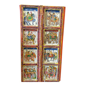 Mogul Interior - Consigned Hand Carved Panels Indian Princess Jhansi On Horse, Door Panels - Rich with history and detail these set of doors will accent beautifully any room.