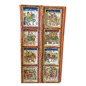 Mogul Interior - Consigned Hand Carved Panels Indian Princess Jhansi On Horse, Door Panels - Interior Doors