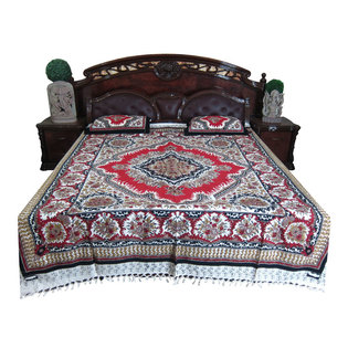 Mogul Interior - Bed Sheet Indian Print 100% Cotton Bed Cover Ethnic Bedspread - Authentic hand block printed, hand loomed cotton bedspreads.Variation and color runs are an inherent part of the hand crafting process.