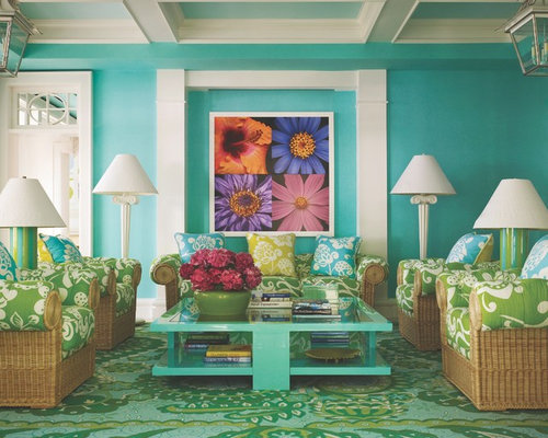 Tropical Turquoise Living Room Design Ideas, Renovations ...