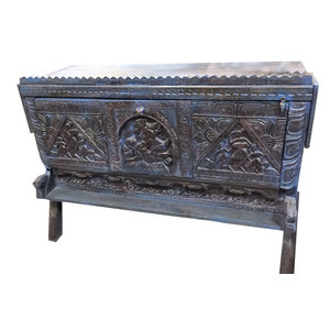Mogul Interior - Consigned Antique Kamasutra Sideboard Carved Vintage Blue Patina Buffet - Buffets And Sideboards
