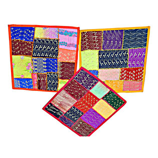 mogulinterior - 3 Indian Vintage Patchwork India Sari Throw Pillow Cases Cushion Covers - The ethnic combination of gujrati embroidery and stunning vibrant colors, sari tapestry patchwork and sequin embroidered that shows India's rich cultural heritage.