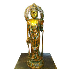 Mogul Interior - Standing Buddha Brass Statue Idol Meditation Yoga Decor Peace Harmony Sculpture - Decorative Objects And Figurines