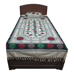 Mogul Interior - Indian Bedding Bedspread Indi Hippie Floral Printed Cotton - Authentic hand block printed, hand loomed cotton bedspreads.Variation and color runs are an inherent part of the hand crafting process.