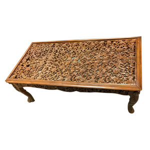 Mogul Interior - Coffee Table Floral Lattice Hand Carving Teak Wood Table Furniture - The brand new carved Table comes from India and is a reproduction of Mogul 19th century vintage piece, brought to you by MOGULINTERIOR
