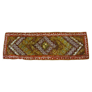 Mogul Interior - Consigned Table Runner Sequin Green Tablecloths - Versatile in use such that you can use as a table runner or hang on the wall as a huge wall hanging
