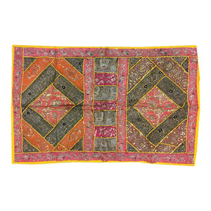 Mogulinterior - Indian wall Decor Tapestry Embroidery Sequins Sari Patchwork Wall Hanging - This beautiful and intricately embroidered tapestry in rich captivating colors and an assortment of beads and sequins is a intense piece or workmanship.Hand embroidered patches with floral, paisley and Indian motifs in a gorgeous array of design, add to the allure of our beautiful sari wall hanging.