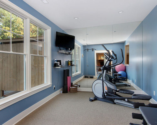Home Gym Design Ideas, Renovations & Photos with Blue Walls
