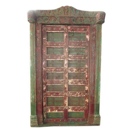 Mogul Interior - Krishna Door Hand Carved Reclaimed Antique Style Teak Doors & Arch Frame India - Interior Doors