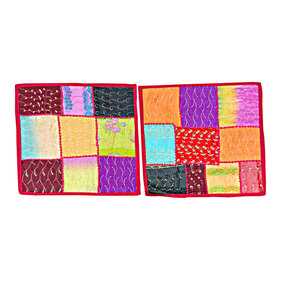 Mogulinterior - 2 Cushion Covers - Bohemian Yoga Decor Shabby Chic Floor Pillow Covers I - The ethnic combination of gujrati embroidery and stunning vibrant colors, sari tapestry patchwork and sequin embroidered that shows India's rich cultural heritage.